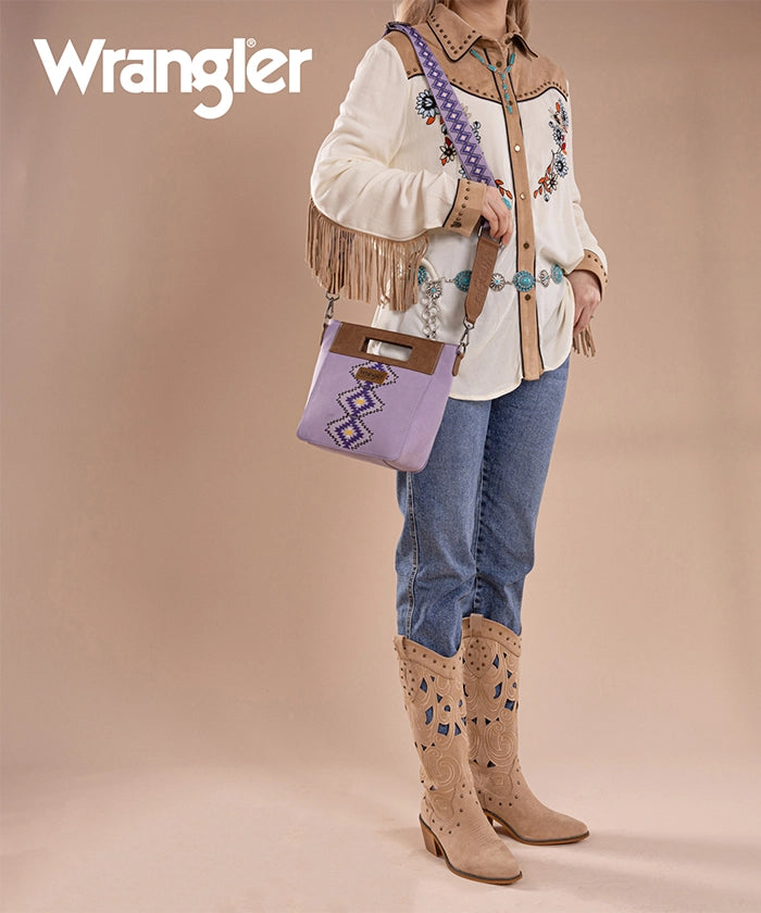 Wrangler Aztec Embroidered Crossbody Bag Purple