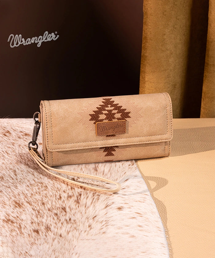 Wrangler Aztec Embroidered Wallet Tan