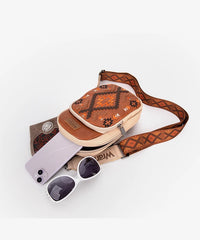 Wrangler Aztec Embroidered Whipstitch Sling Bag Brown