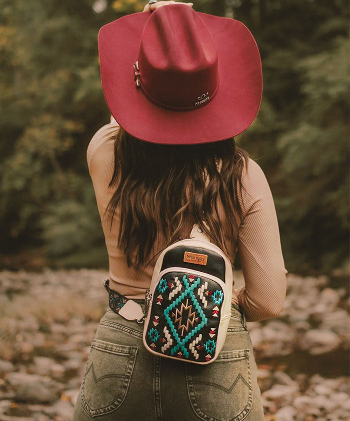 Wrangler Aztec Embroidered Whipstitch Sling Bag