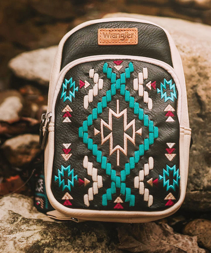 Wrangler Aztec Embroidered Whipstitch Sling Bag