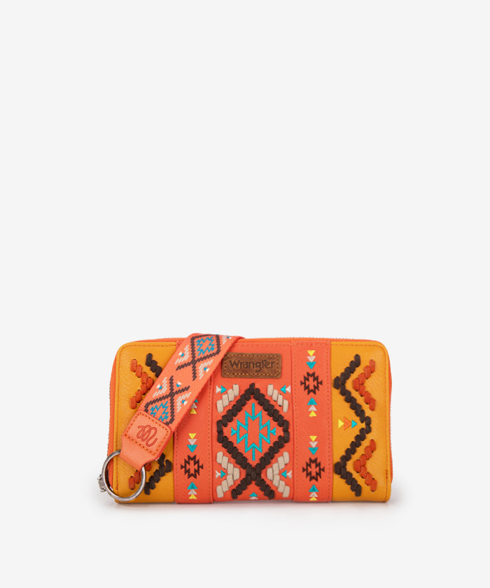 Wrangler Aztec Embroidered Whipstitch Wristlet Orange