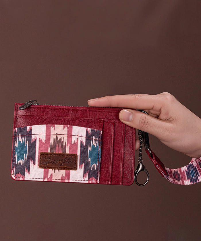 Wrangler Aztec Print Card Case Burgundy