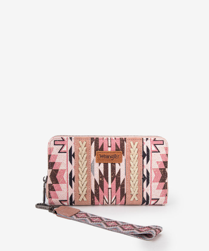 Wrangler Aztec Print Whipstitch Canvas Wallet Pink