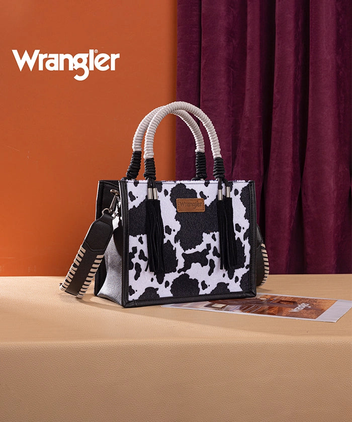 Wrangler CowPrint Rope Handle Tote Bag Black