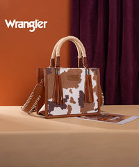 Wrangler CowPrint Rope Handle Tote Bag Brown