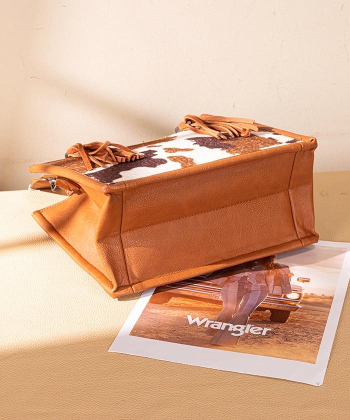 Wrangler CowPrint Rope Handle Tote Bag Brown