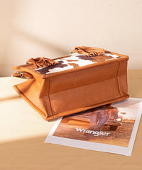 Wrangler CowPrint Rope Handle Tote Bag Brown