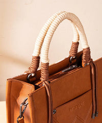 Wrangler CowPrint Rope Handle Tote Bag Brown