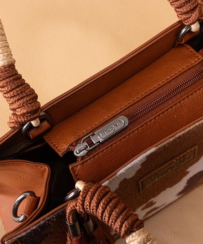 Wrangler CowPrint Rope Handle Tote Bag Brown