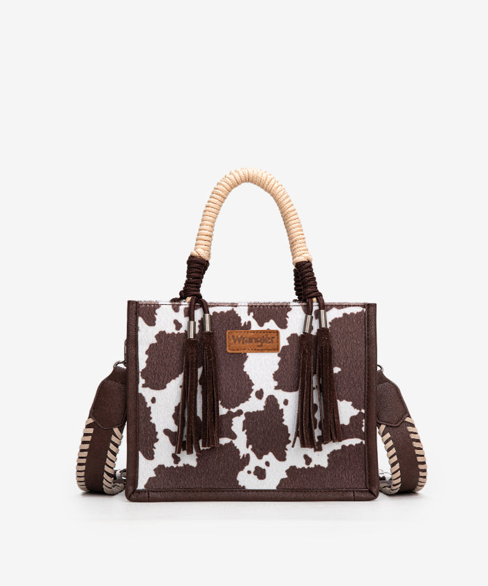 Wrangler CowPrint Rope Handle Tote Bag Coffee