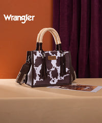 Wrangler CowPrint Rope Handle Tote Bag Coffee