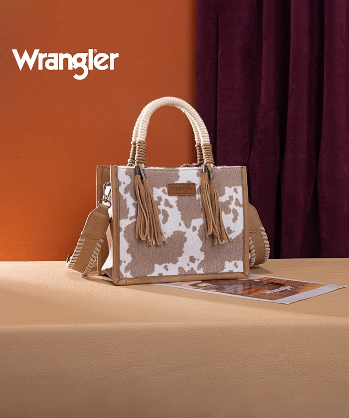 Wrangler CowPrint Rope Handle Tote Bag Khaki