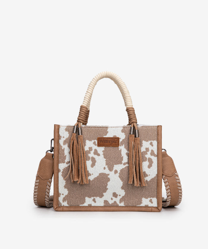 Wrangler CowPrint Rope Handle Tote Bag Khaki
