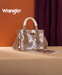 Wrangler CowPrint Rope Handle Tote Bag Khaki