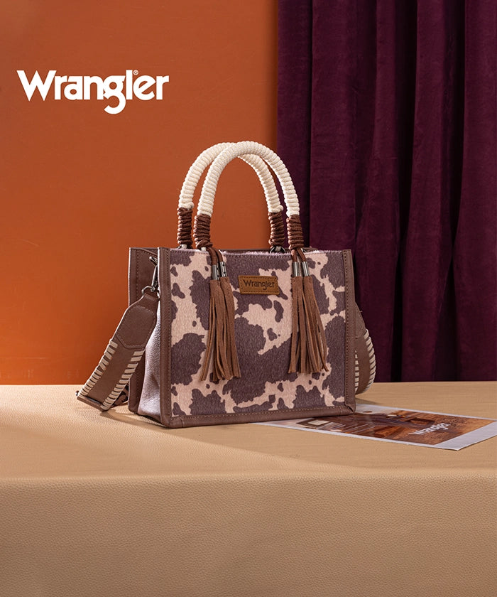 Wrangler CowPrint Rope Handle Tote Bag Light Coffee