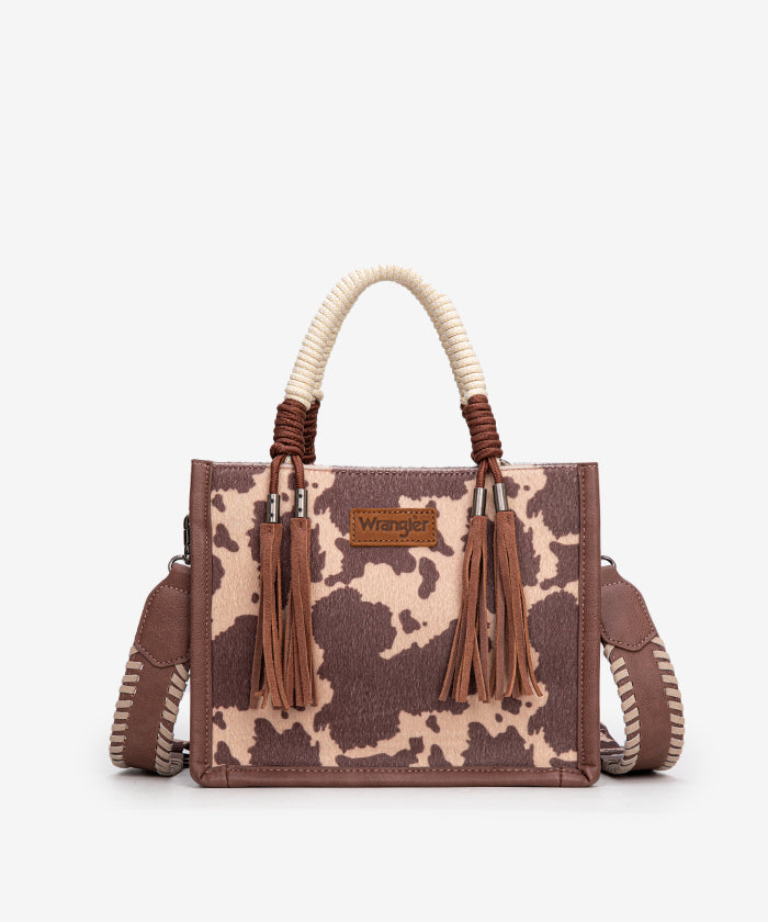 Wrangler CowPrint Rope Handle Tote Bag Light Coffee