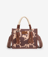 Wrangler CowPrint Rope Handle Tote Bag Light Coffee