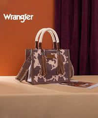 Wrangler CowPrint Rope Handle Tote Bag Light Coffee