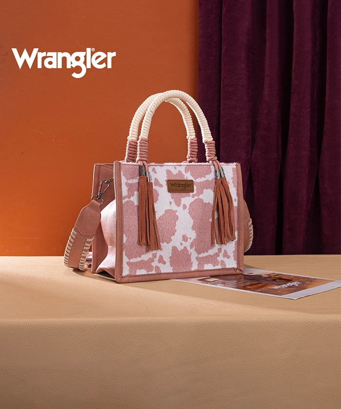 Wrangler CowPrint Rope Handle Tote Bag Pink
