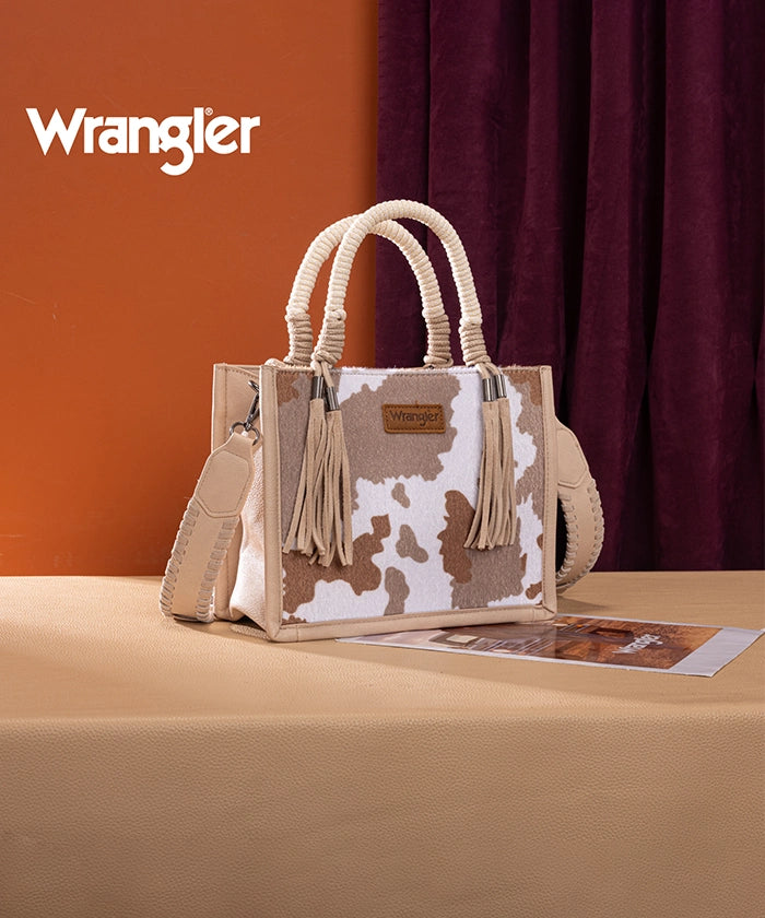 Wrangler CowPrint Rope Handle Tote Bag Tan