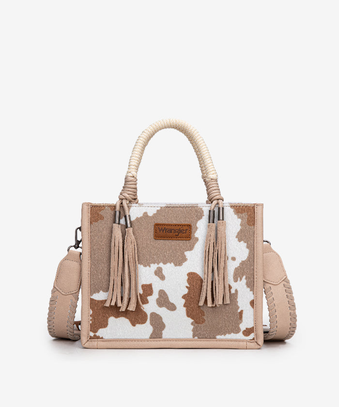 Wrangler CowPrint Rope Handle Tote Bag Tan
