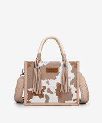 Wrangler CowPrint Rope Handle Tote Bag Tan