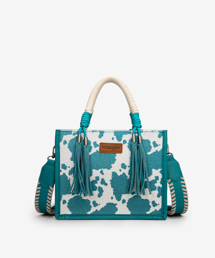 Wrangler CowPrint Rope Handle Tote Bag Turquoise