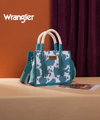 Wrangler CowPrint Rope Handle Tote Bag Turquoise