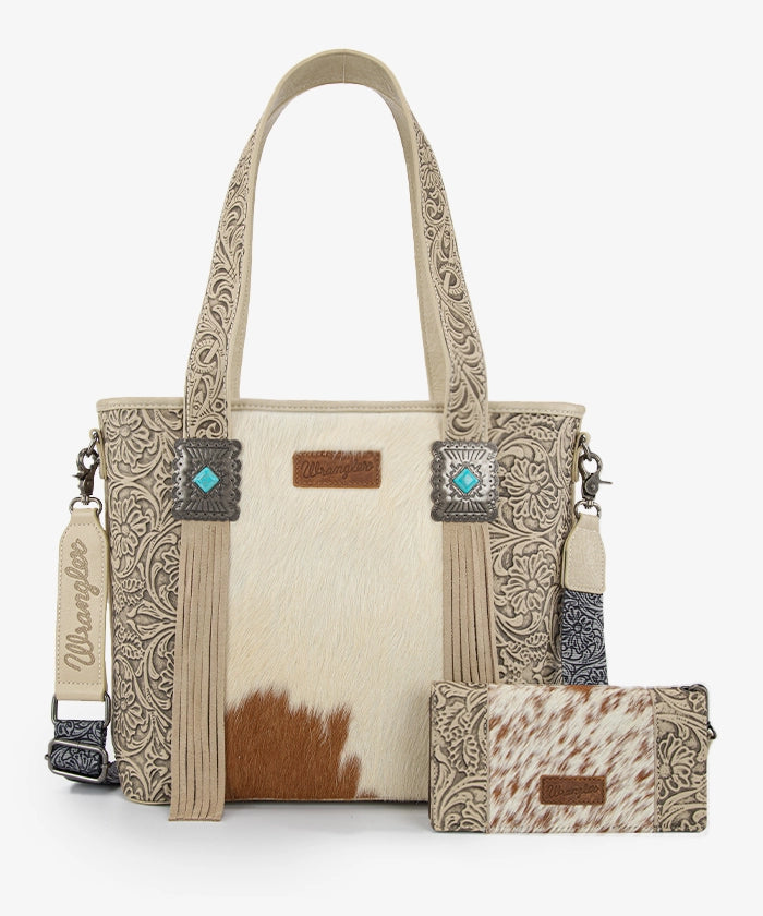 Wrangler_Cowhide_Fringe_Concealed_Carry_Purse_Set_Beige