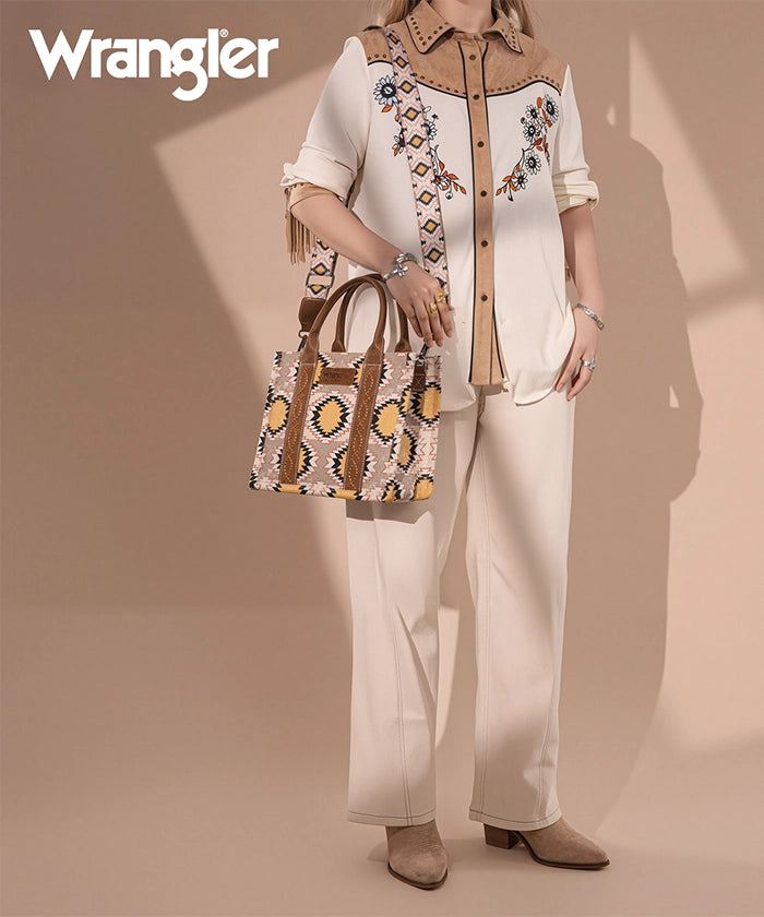 Wrangler Dual Sided Print Canvas Tote Bag Beige