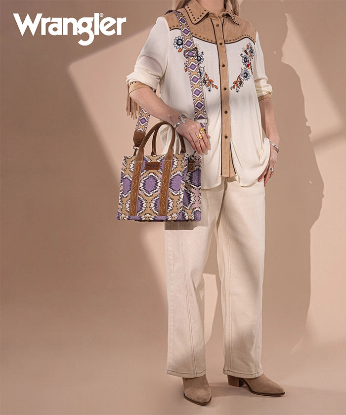 Wrangler Dual Sided Print Canvas Tote Bag Purple