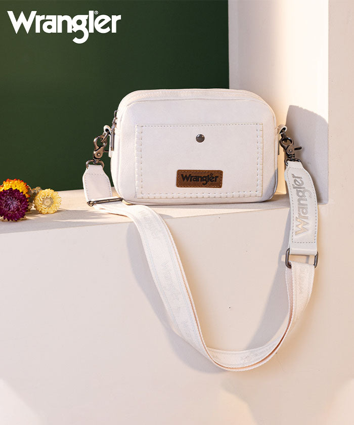 Wrangler Dual Zipper Stitch Crossbody Bag Beige