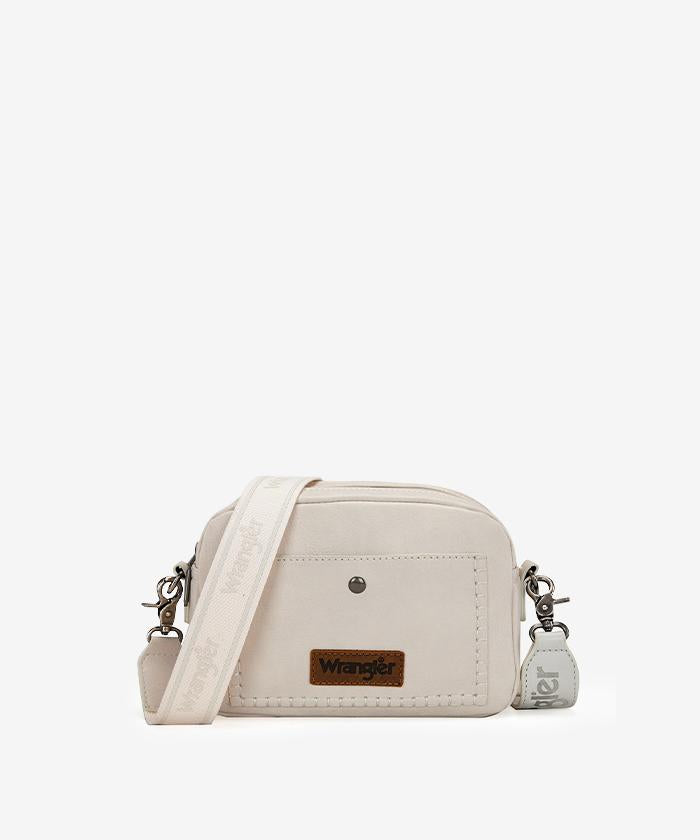 Wrangler Dual Zipper Stitch Crossbody Bag Beige