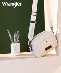Wrangler Dual Zipper Stitch Crossbody Bag Beige