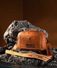Wrangler Dual Zipper Stitch Crossbody Bag Brown