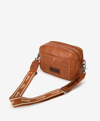 Wrangler Dual Zipper Stitch Crossbody Bag Brown
