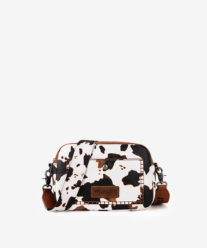 Wrangler Dual Zipper Stitch Crossbody Bag Cowprint Brown