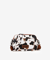 Wrangler Dual Zipper Stitch Crossbody Bag Cowprint Brown