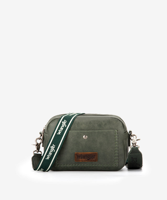 Wrangler Dual Zipper Stitch Crossbody Bag Dark Green