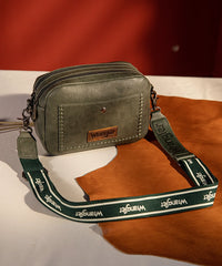 Wrangler Dual Zipper Stitch Crossbody Bag Dark Green