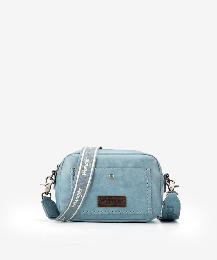 Wrangler Dual Zipper Stitch Crossbody Bag Dark Jean