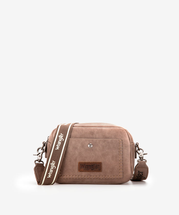 Wrangler Dual Zipper Stitch Crossbody Bag Khaki