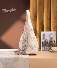 Wrangler Fringe Studded Hobo Bag Beige