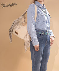 Wrangler Fringe Studded Hobo Bag Beige