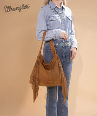 Wrangler Fringe Studded Hobo Bag Brown