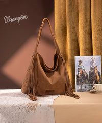 Wrangler Fringe Studded Hobo Bag Brown