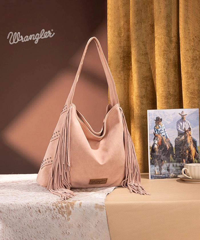 Wrangler Fringe Studded Hobo Bag Dark Pink