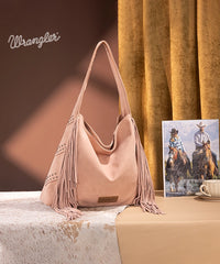Wrangler Fringe Studded Hobo Bag Dark Pink