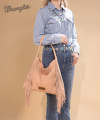 Wrangler Fringe Studded Hobo Bag Dark Pink